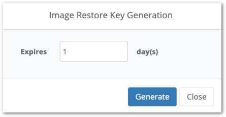 image restore key generation popup